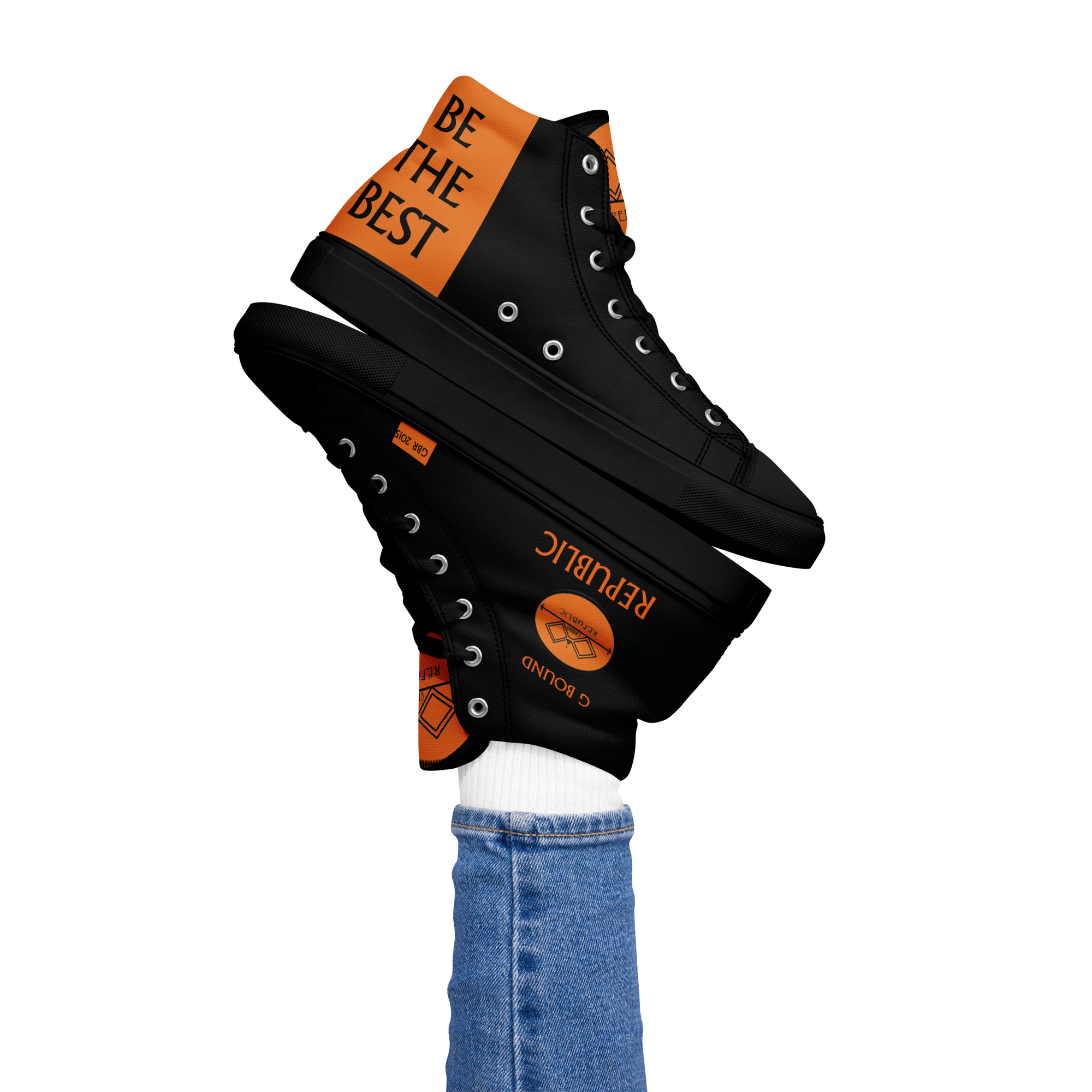 G Bound Republic Orange & Black Women’s High Top Canvas Shoes - Image 3