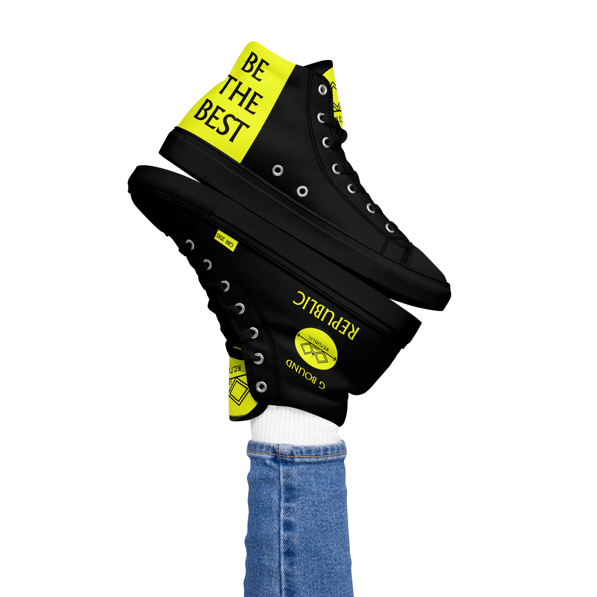 G Bound Republic Yellow & Black Women’s High Top Canvas Shoes - Image 2