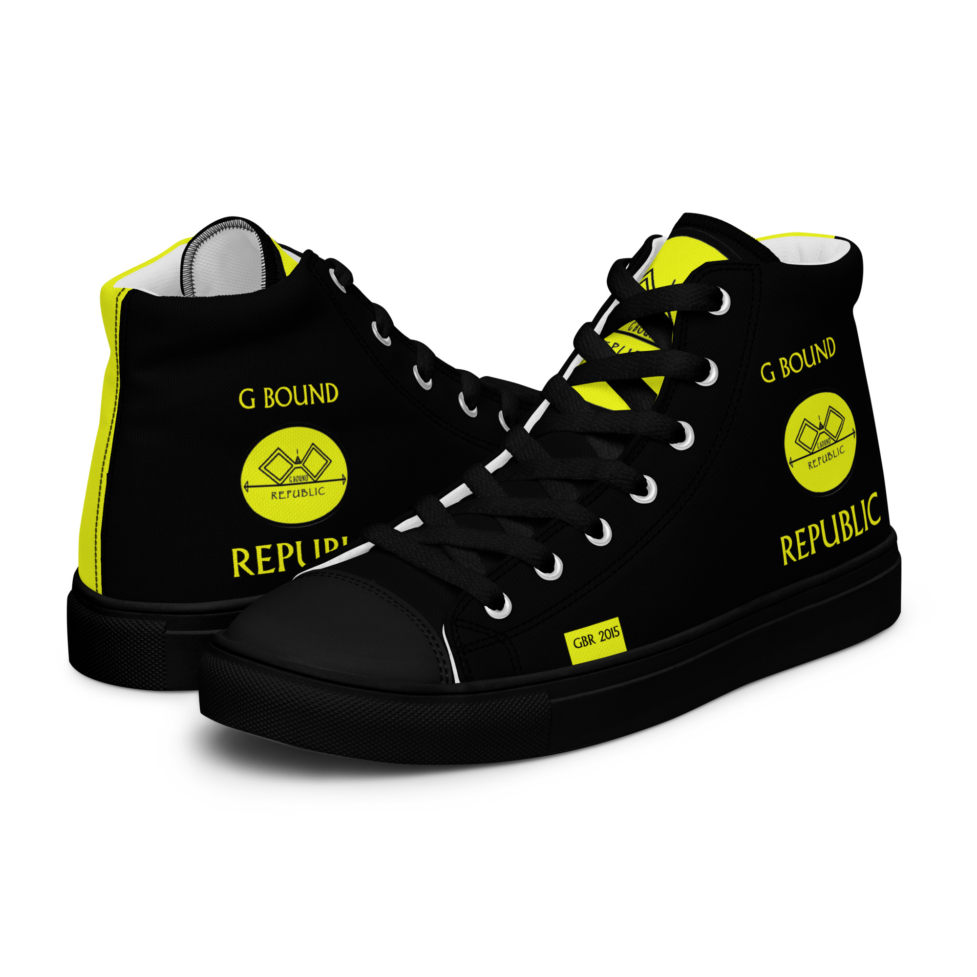 G Bound Republic Yellow & Black Women’s High Top Canvas Shoes - Image 11