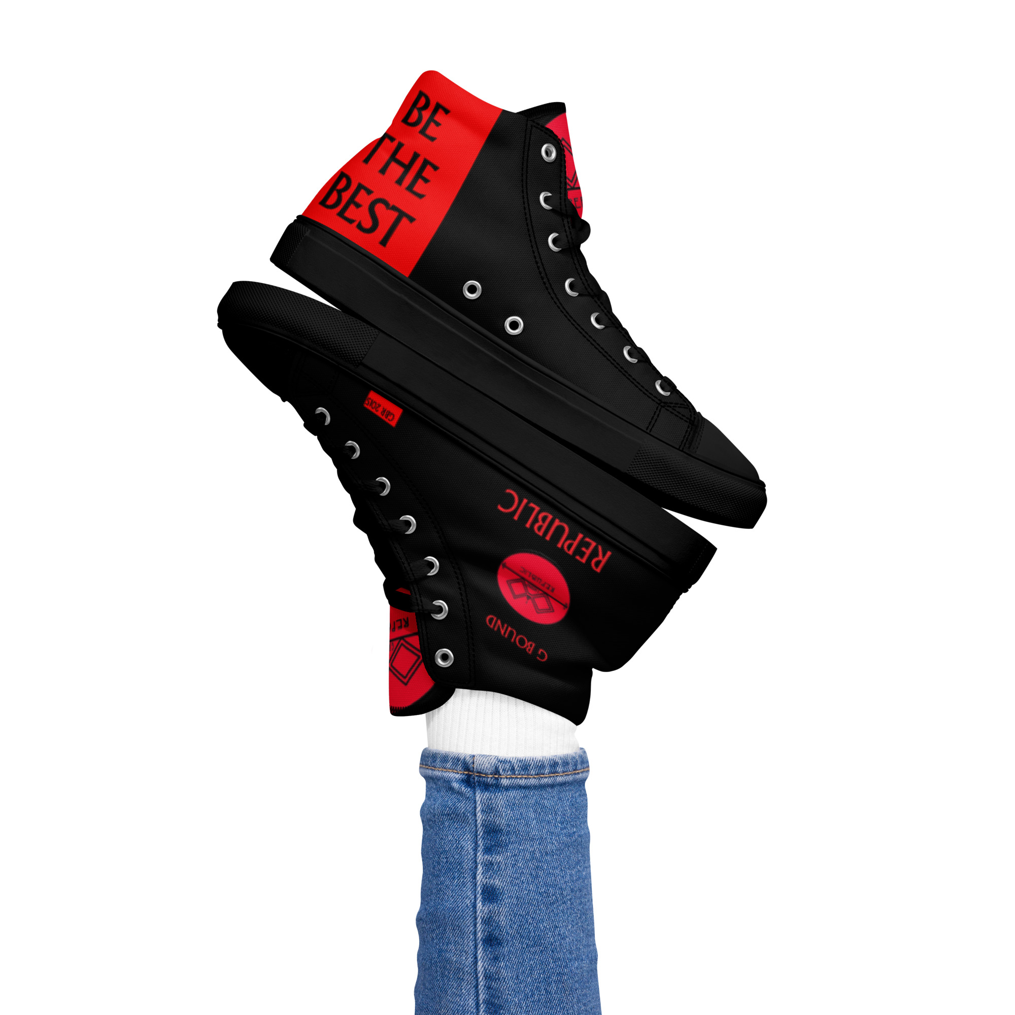 G Bound Republic Red & Black Women’s High Top Canvas Shoes - Image 3