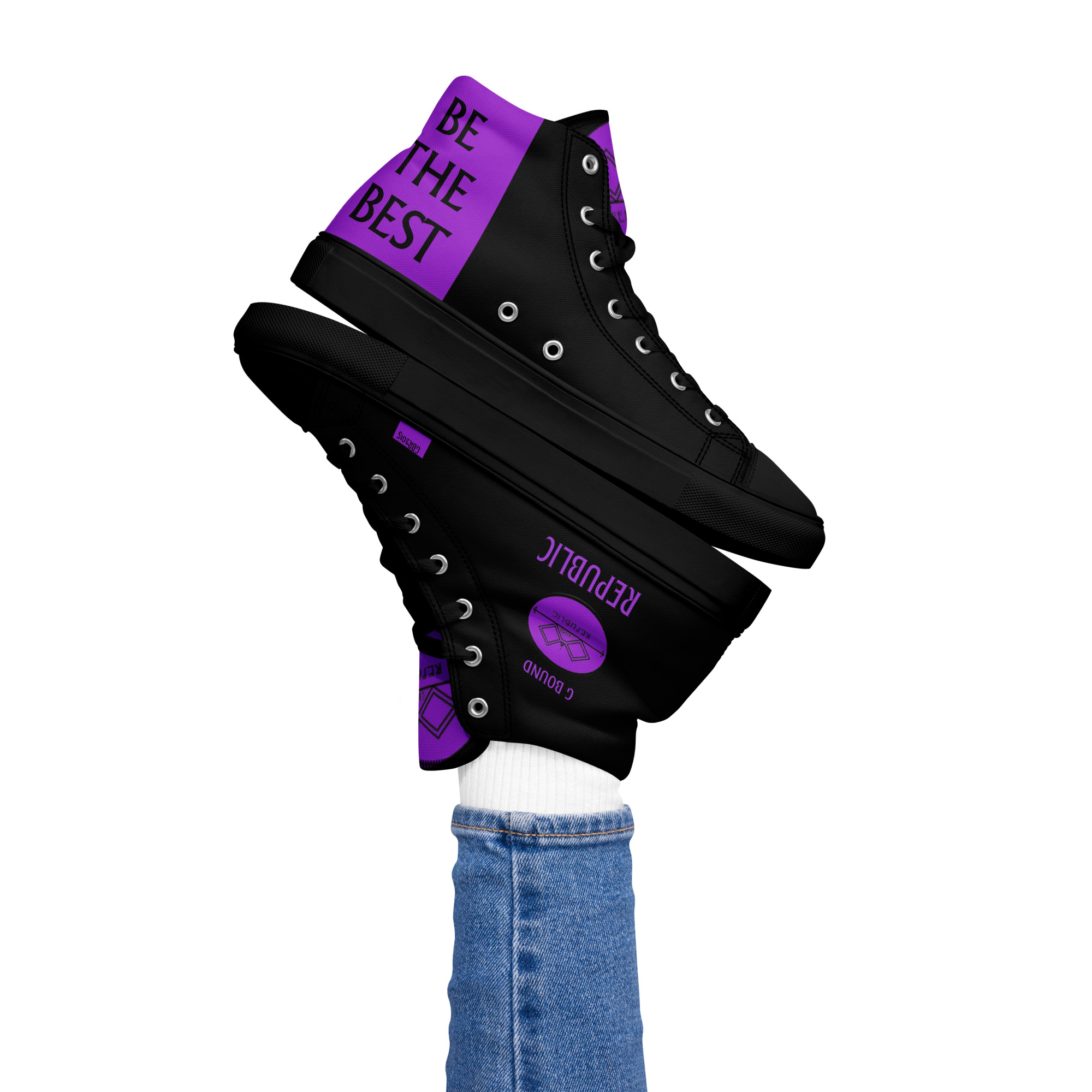 G Bound Republic Purple & Black Women’s High Top Canvas Shoes - Image 3