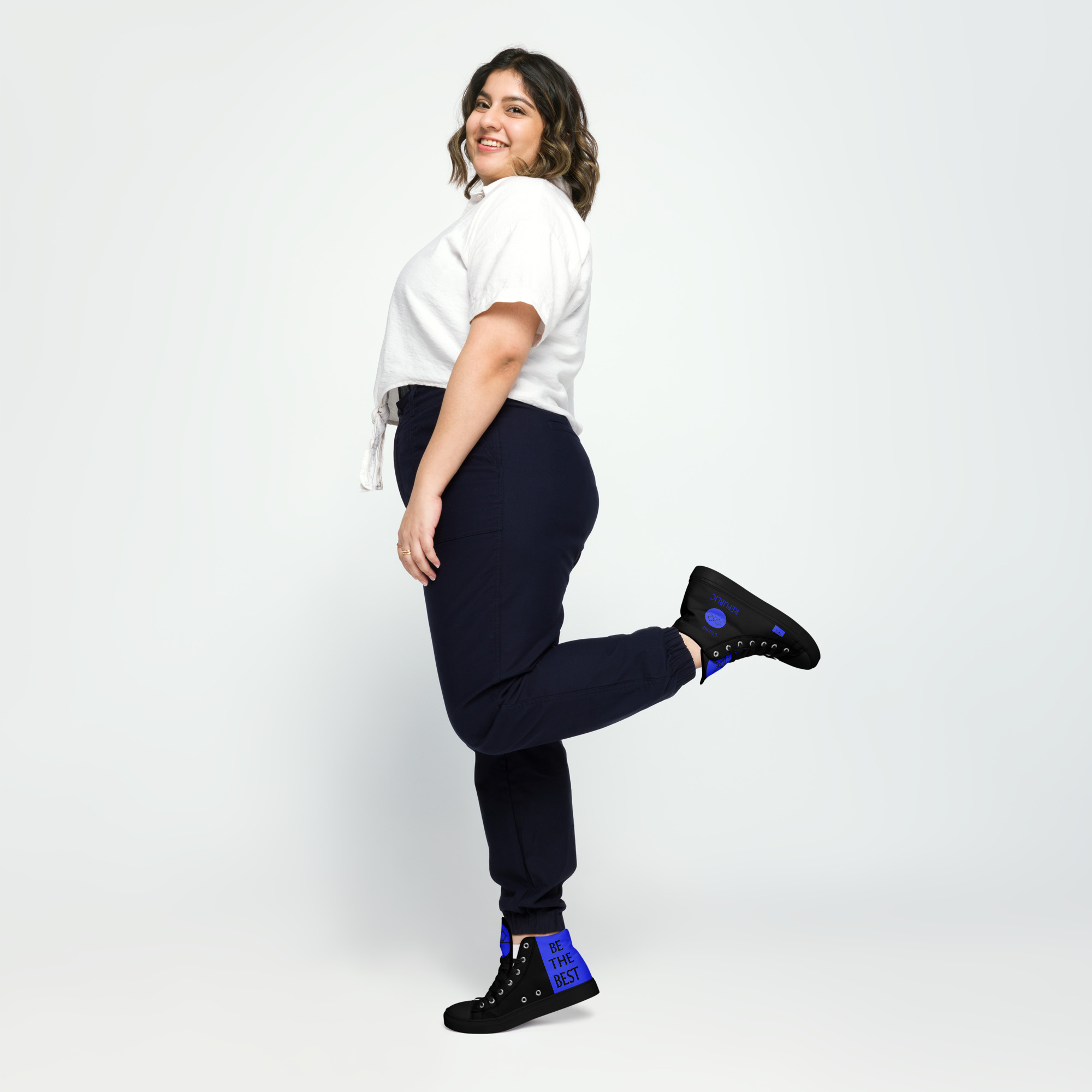 G Bound Republic Blue & Black Women’s High Top Canvas Shoes - Image 7