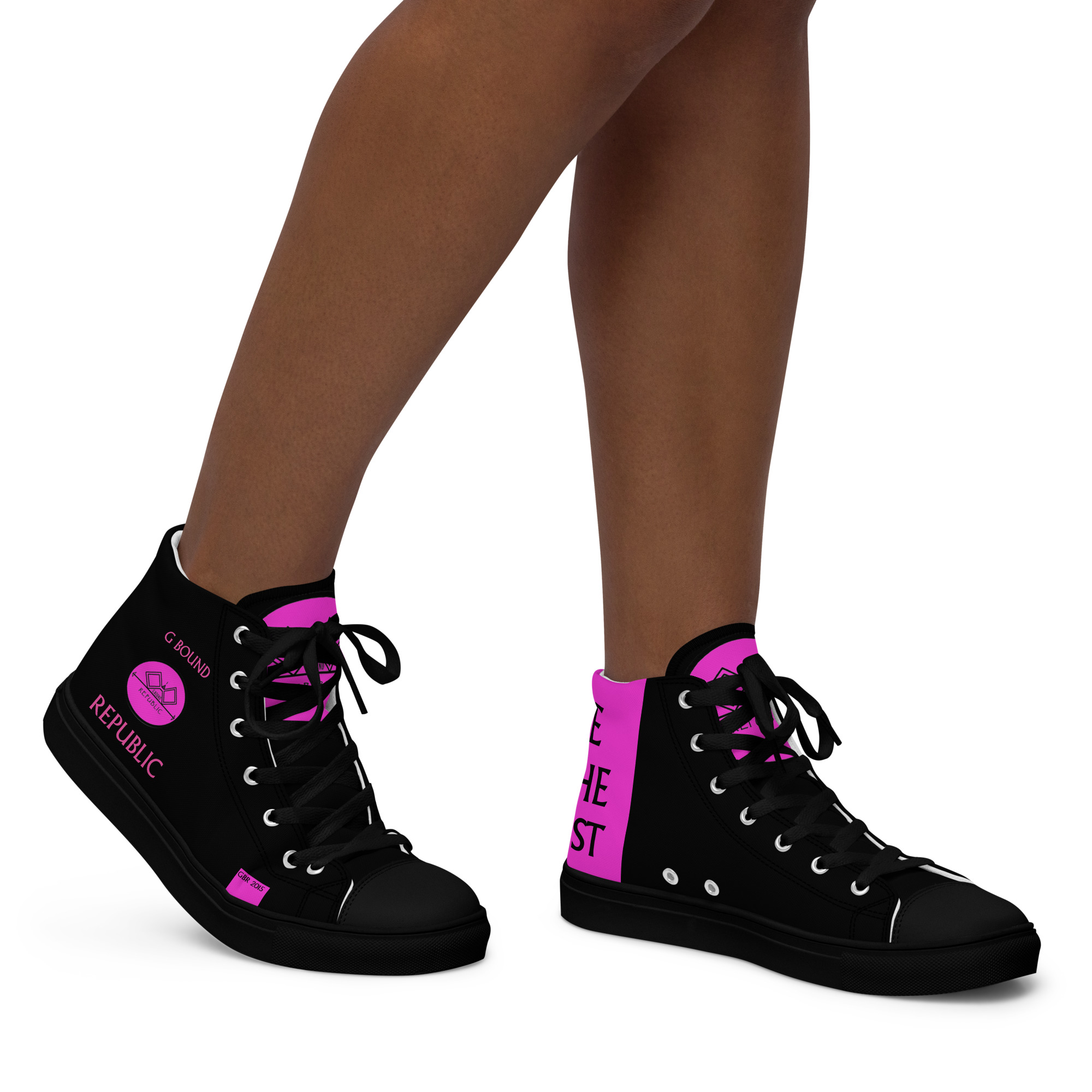 G Bound Republic Pink & Black Women’s High Top Canvas Shoes - Image 3