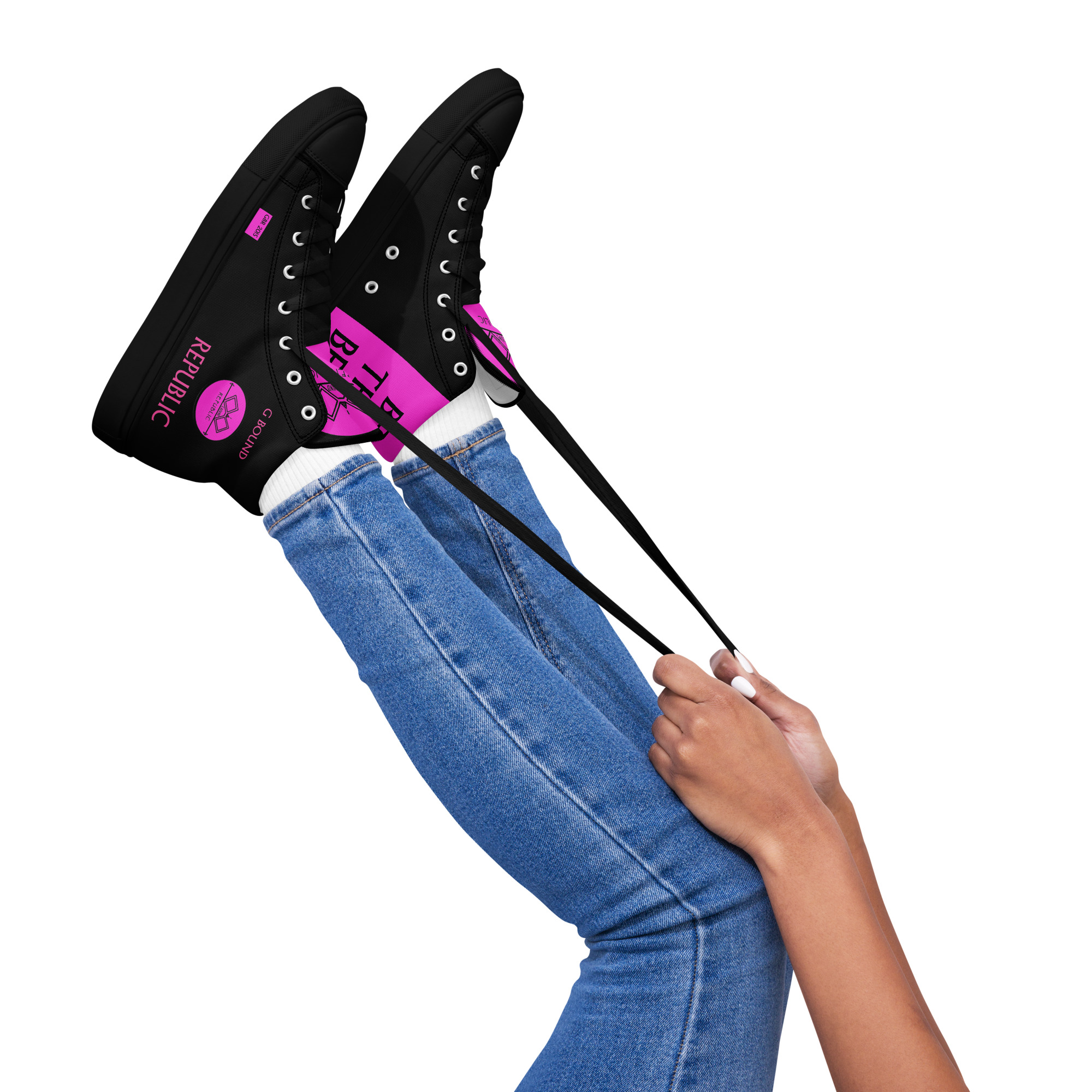 G Bound Republic Pink & Black Women’s High Top Canvas Shoes - Image 5