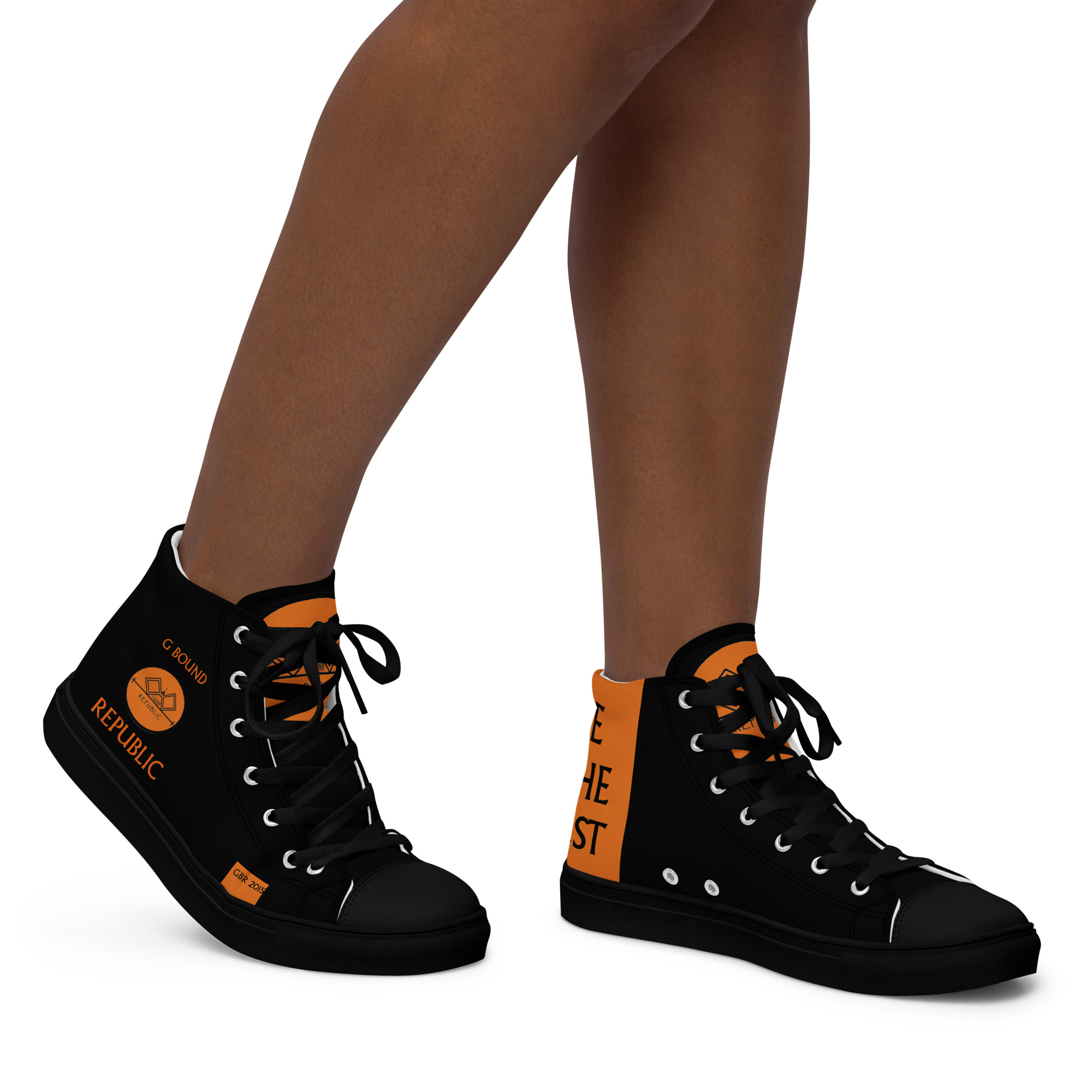 G Bound Republic Orange & Black Women’s High Top Canvas Shoes - Image 4