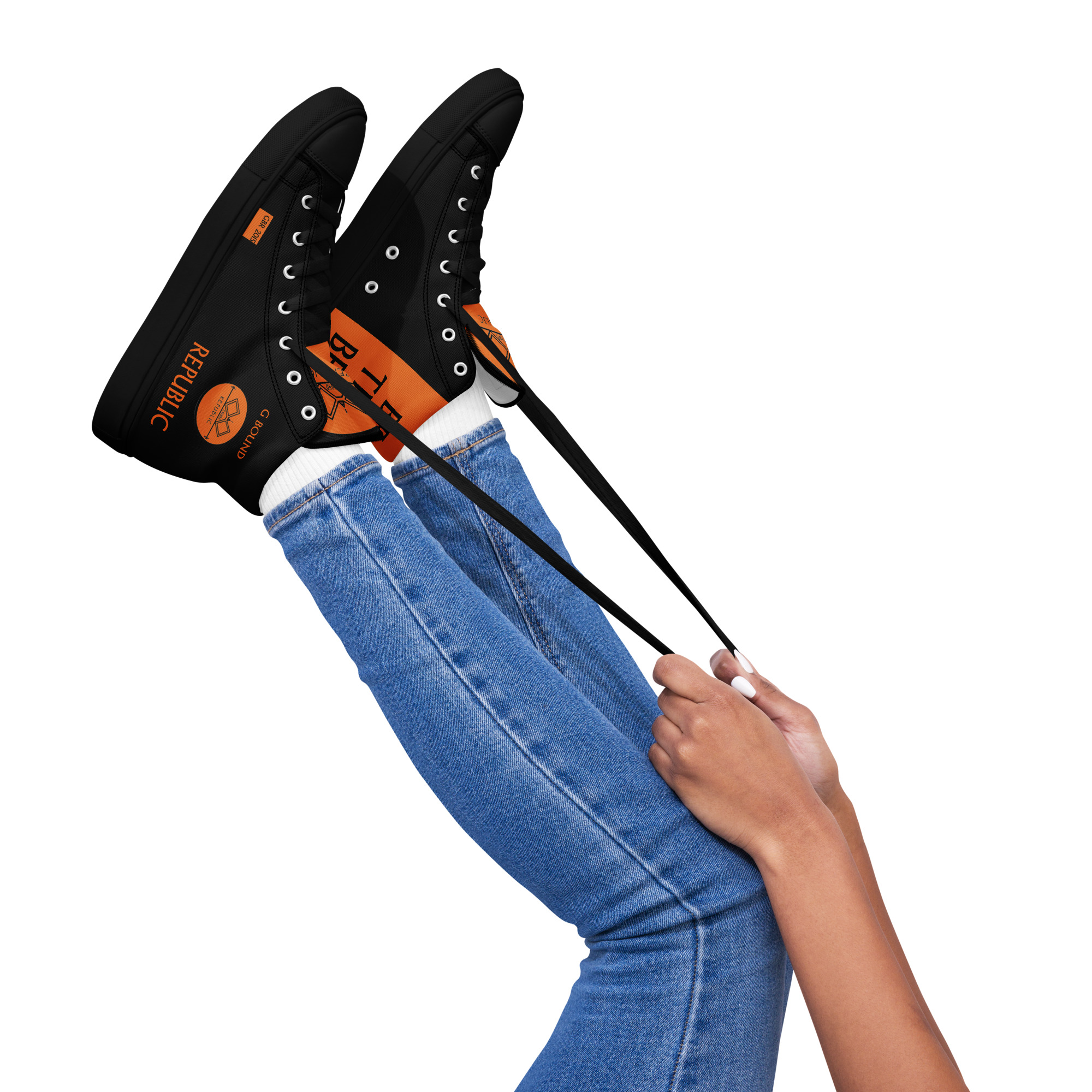 G Bound Republic Orange & Black Women’s High Top Canvas Shoes - Image 6