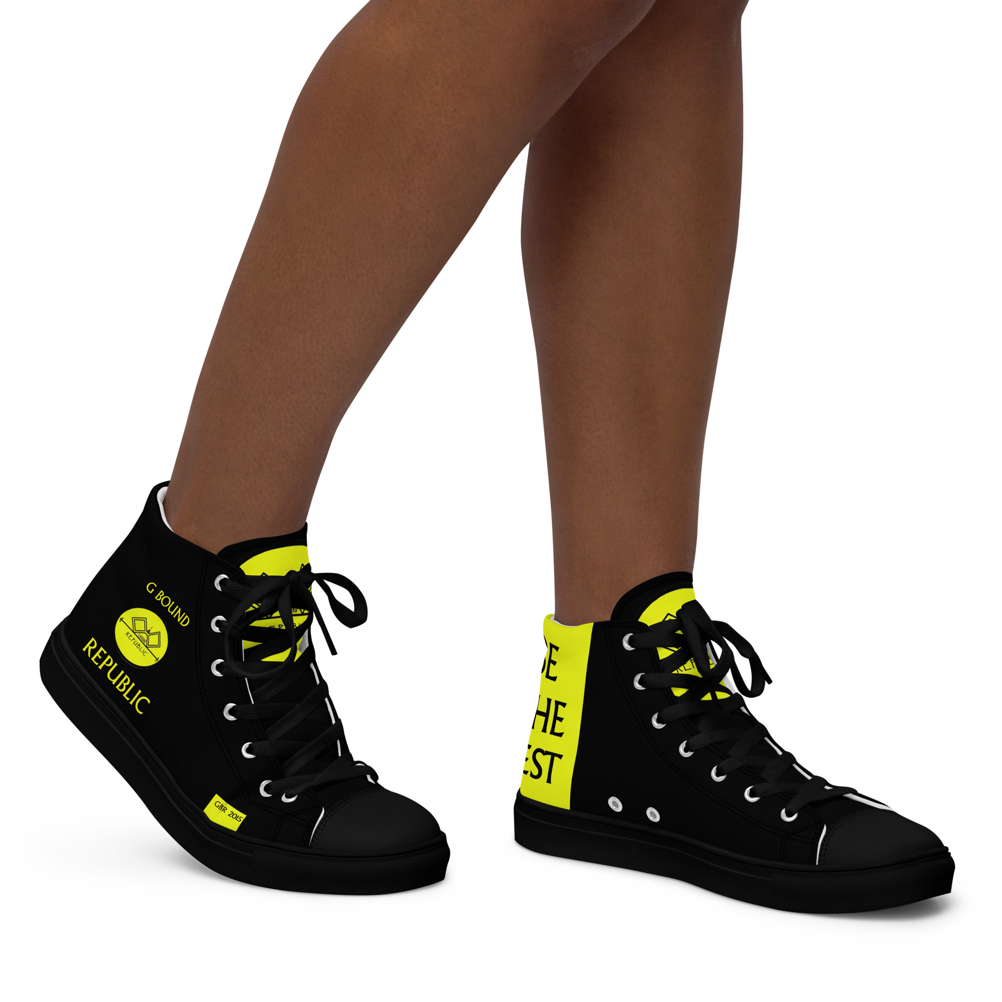 G Bound Republic Yellow & Black Women’s High Top Canvas Shoes - Image 3