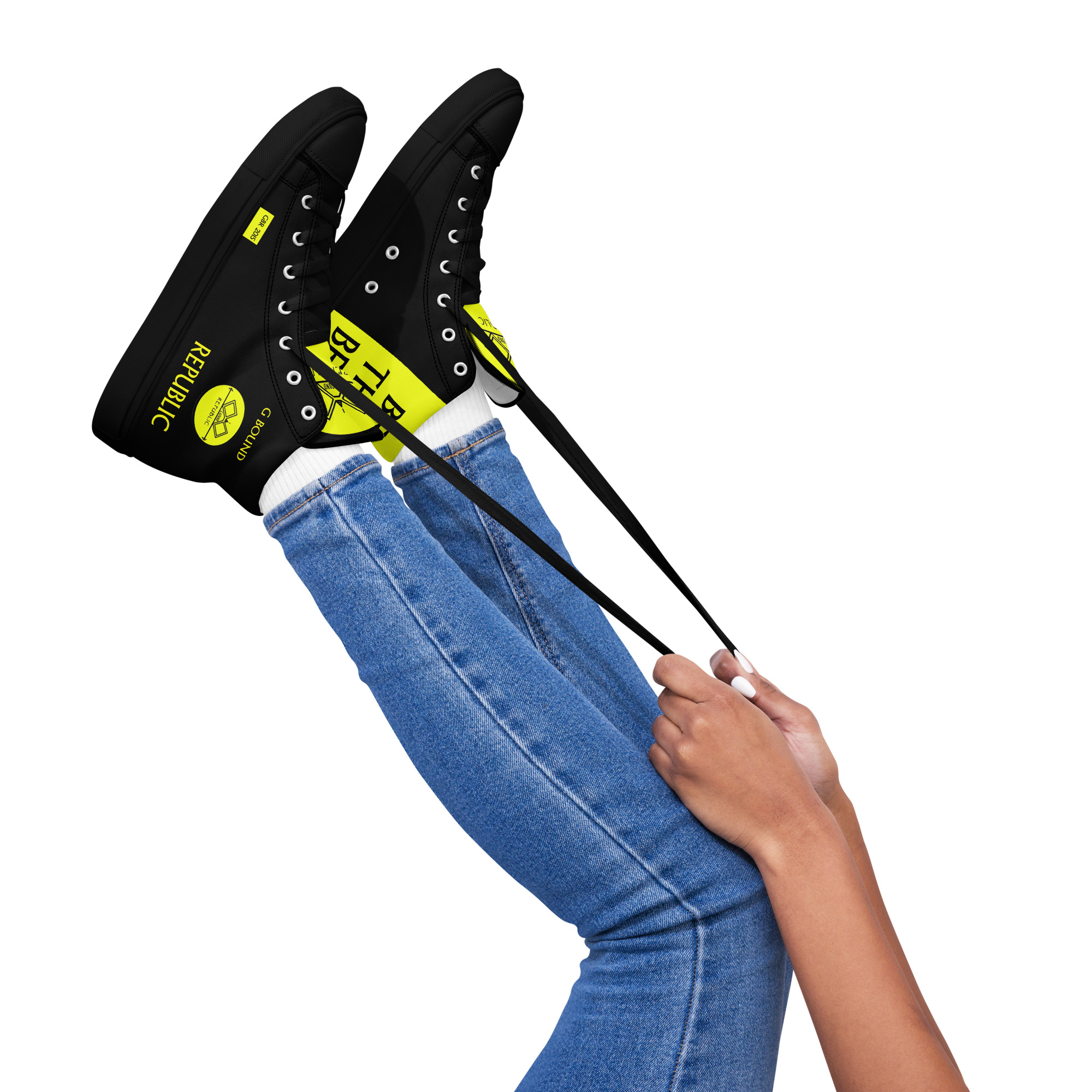 G Bound Republic Yellow & Black Women’s High Top Canvas Shoes - Image 5