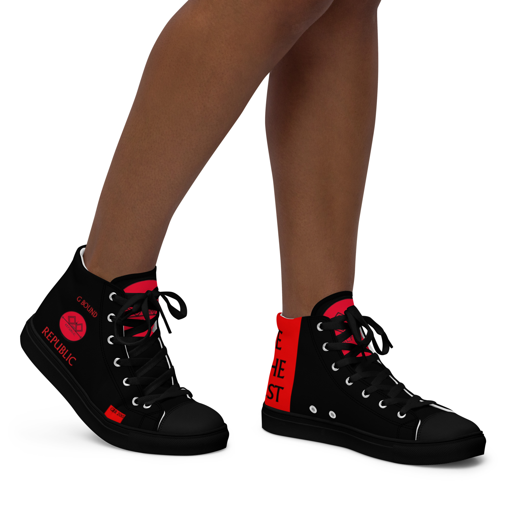 G Bound Republic Red & Black Women’s High Top Canvas Shoes - Image 2