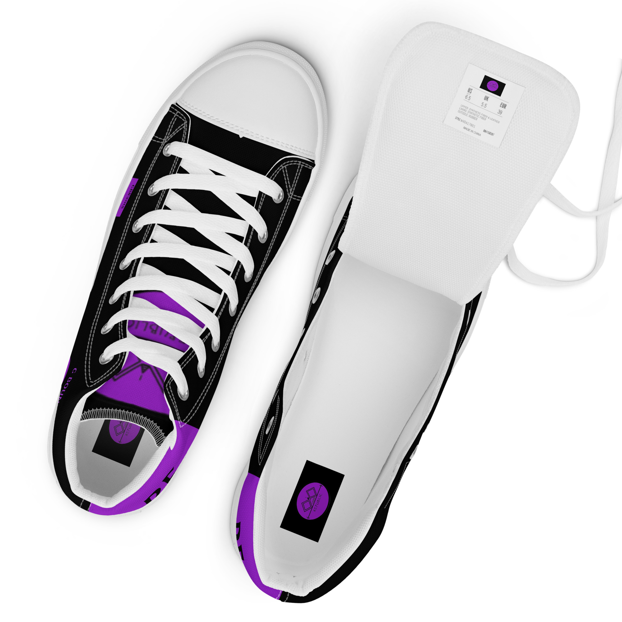 G Bound Republic Purple & Black Women’s High Top Canvas Shoes - Image 13