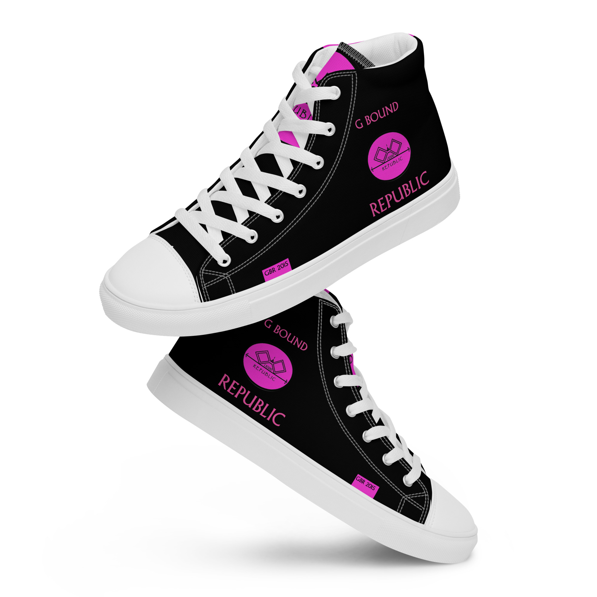 G Bound Republic Pink & Black Women’s High Top Canvas Shoes - Image 18