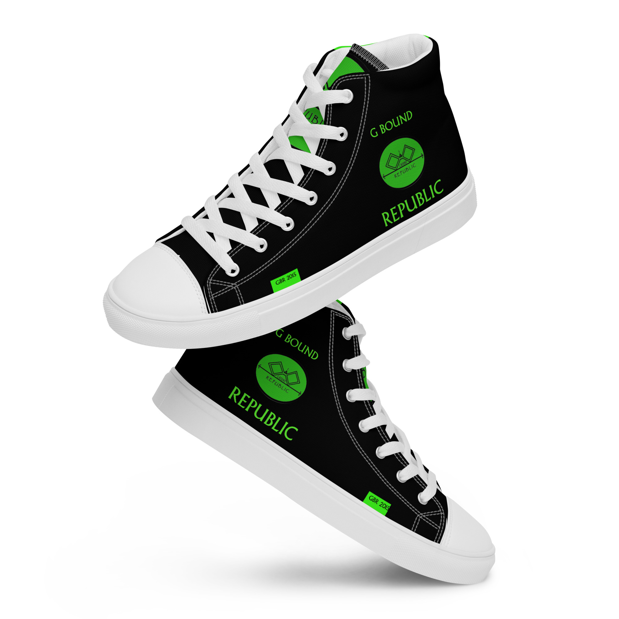G Bound Republic Green and Black Women’s High Top Canvas Shoes - Image 2