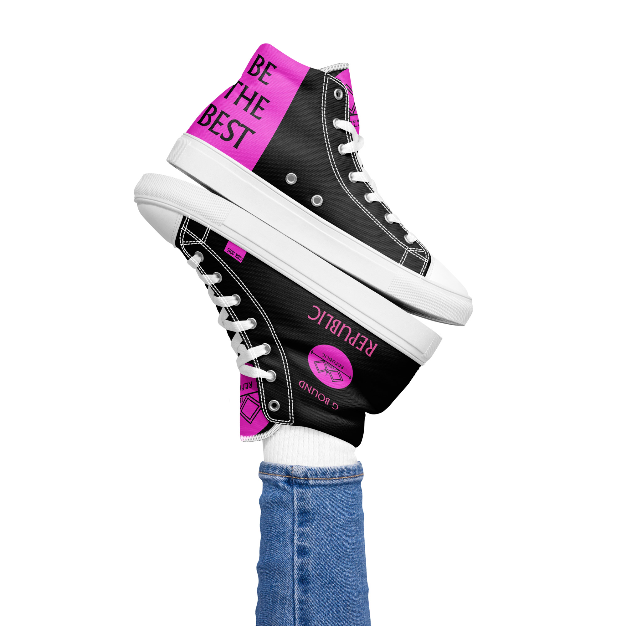 G Bound Republic Pink & Black Women’s High Top Canvas Shoes - Image 10