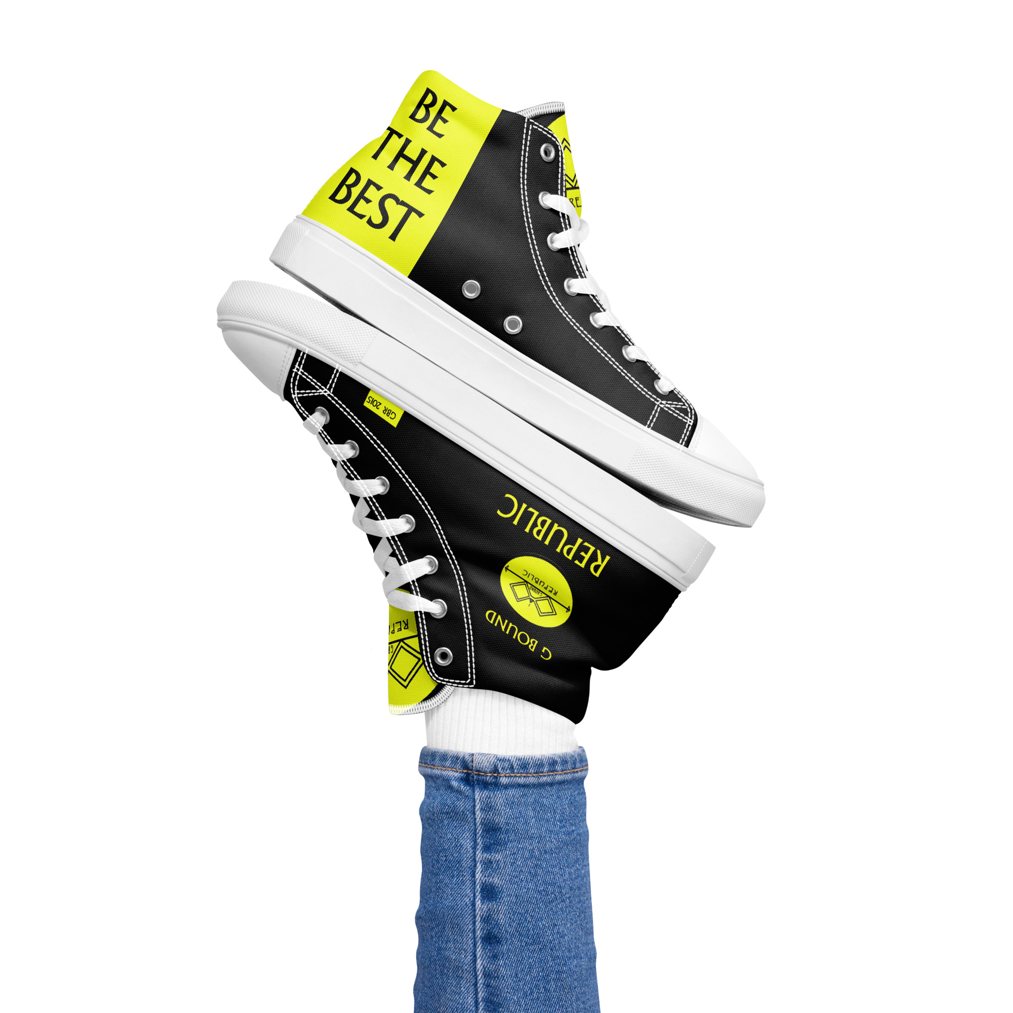 G Bound Republic Yellow & Black Women’s High Top Canvas Shoes - Image 12