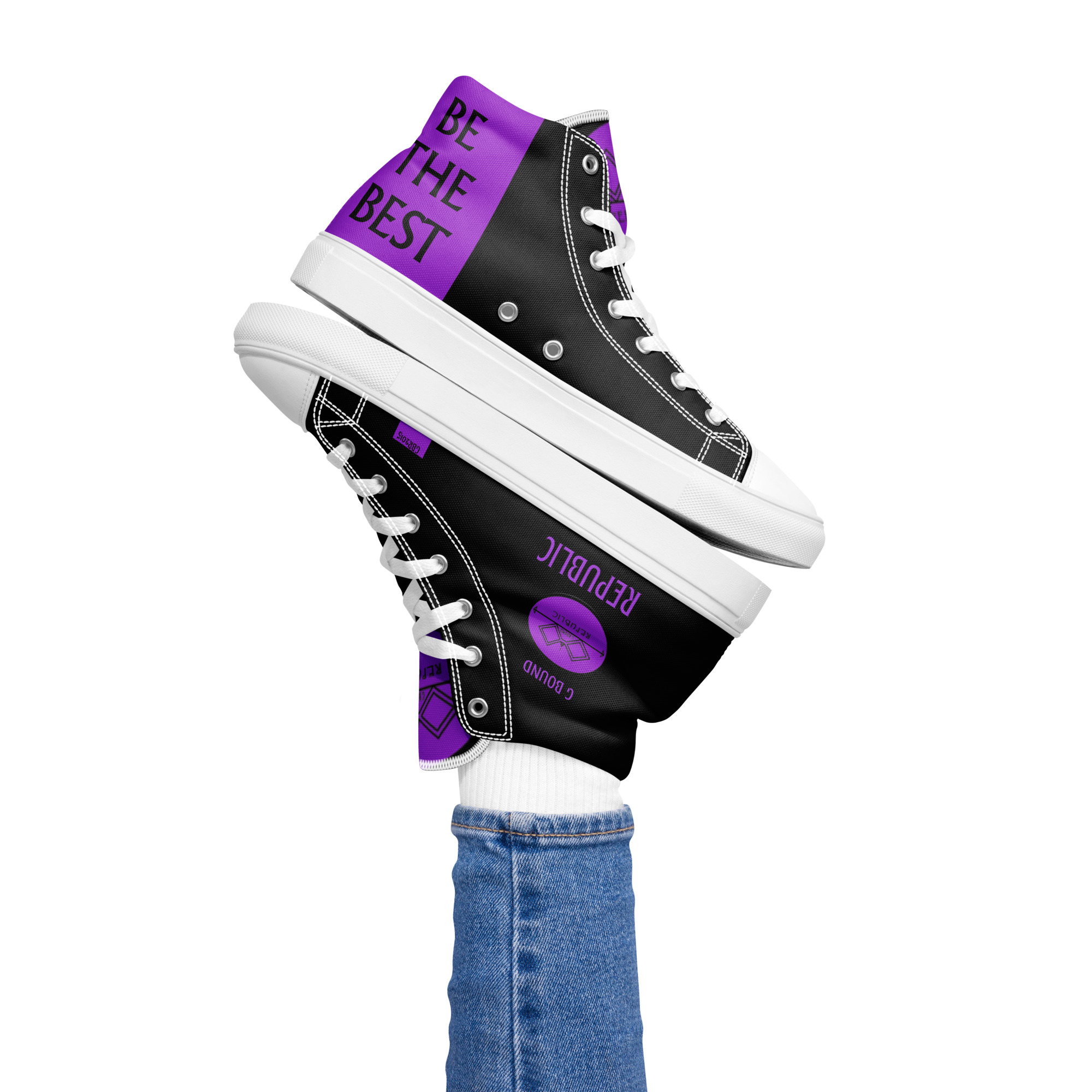 G Bound Republic Purple & Black Women’s High Top Canvas Shoes - Image 11