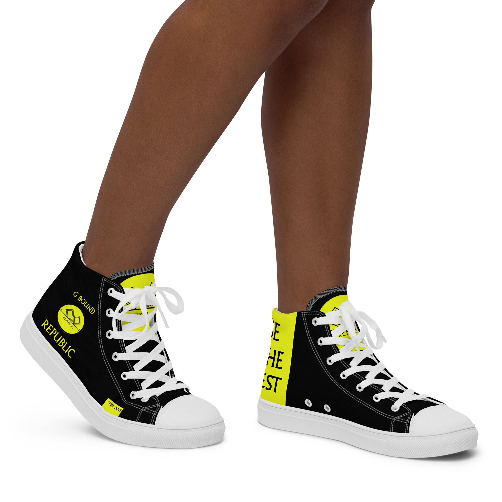 G Bound Republic Yellow & Black Women’s High Top Canvas Shoes - Image 13