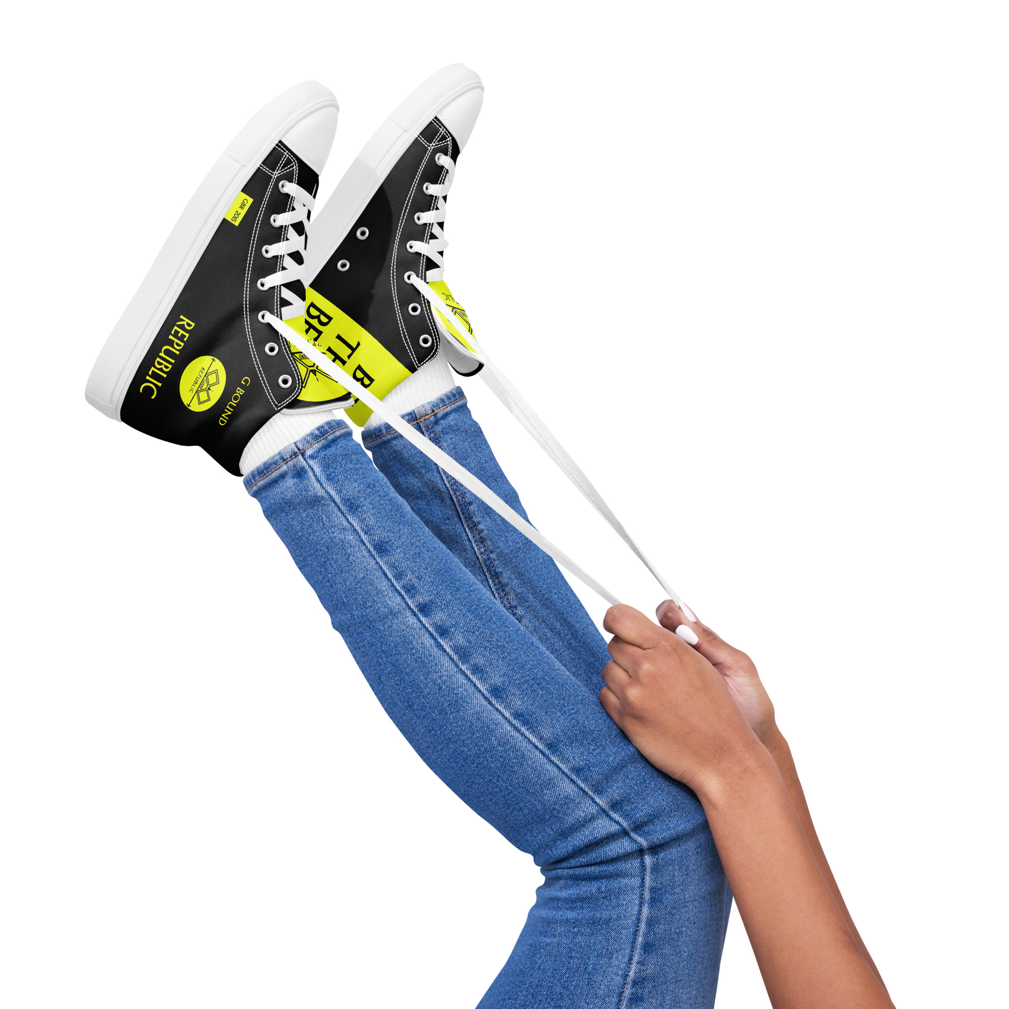 G Bound Republic Yellow & Black Women’s High Top Canvas Shoes - Image 14