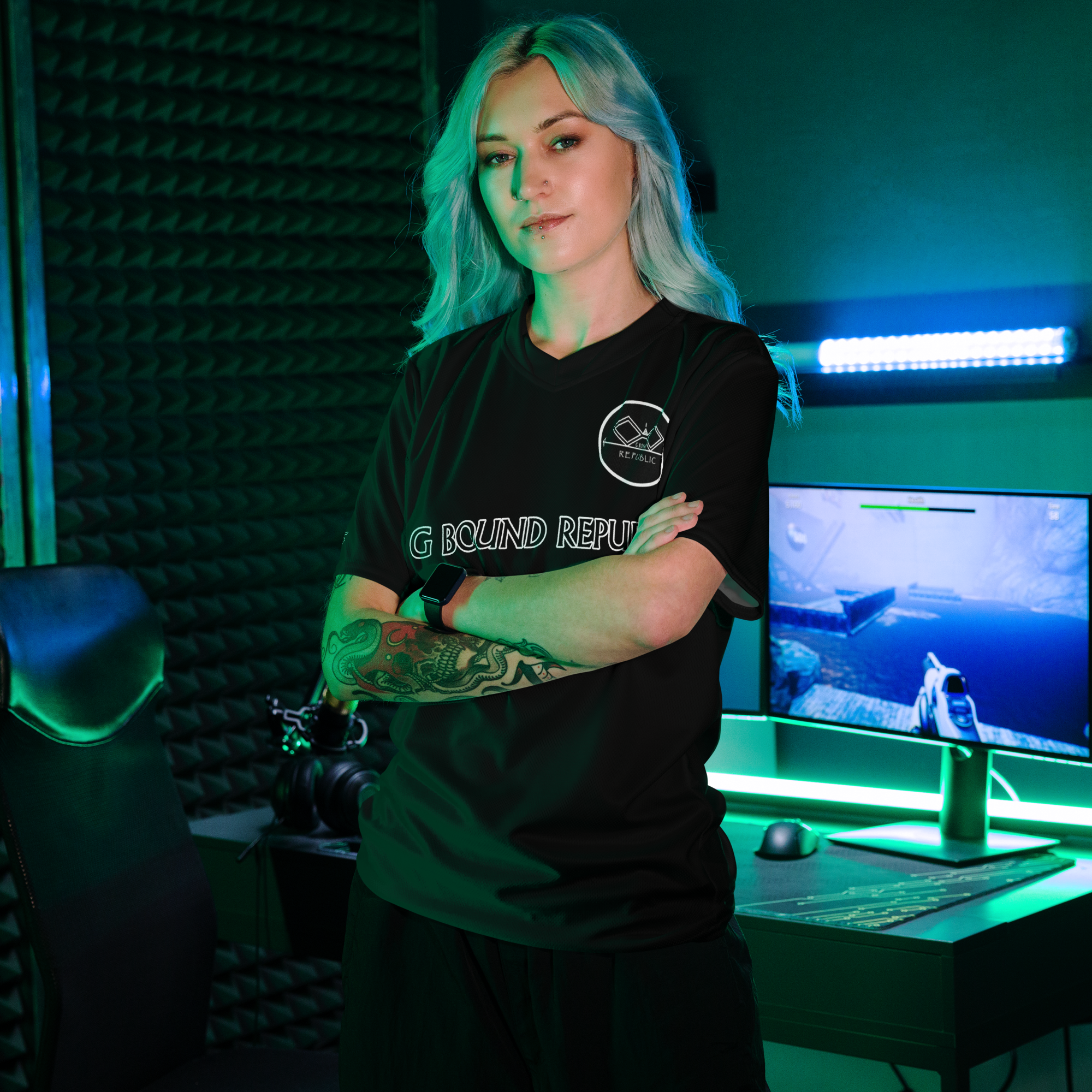 G Bound Republic Black Recycled unisex sports jersey