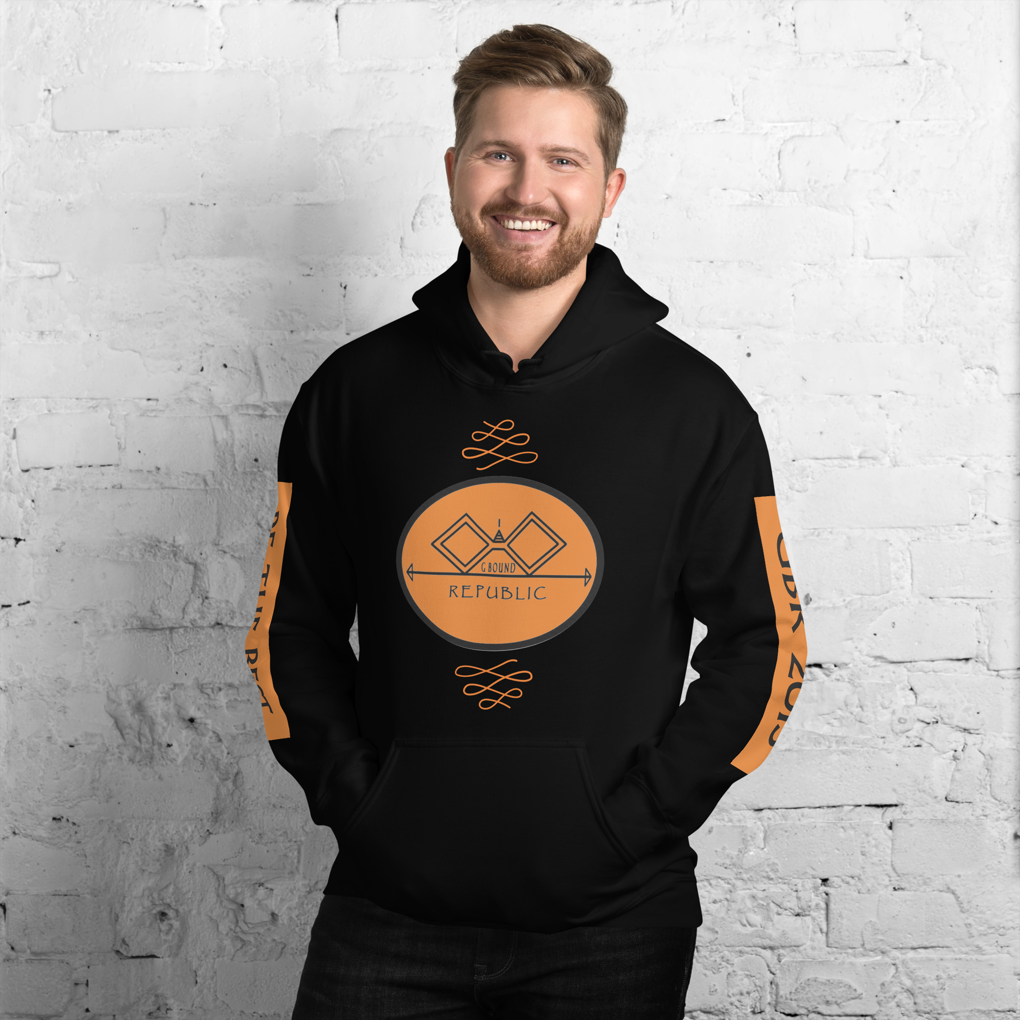 G Bound Republic Orange Logo Unisex Hoodie - Image 14