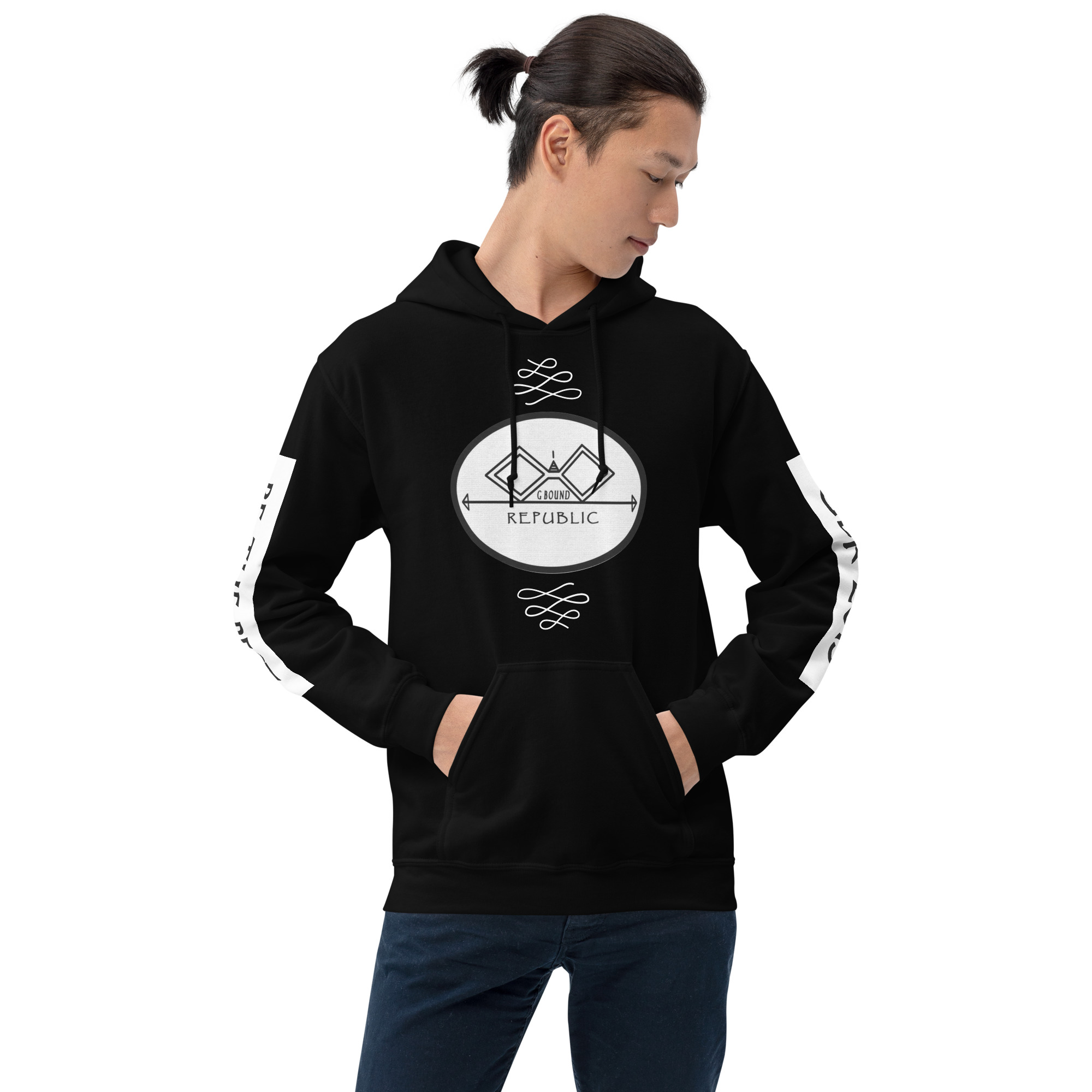 G Bound Republic White Logo Unisex Hoodie - Image 13