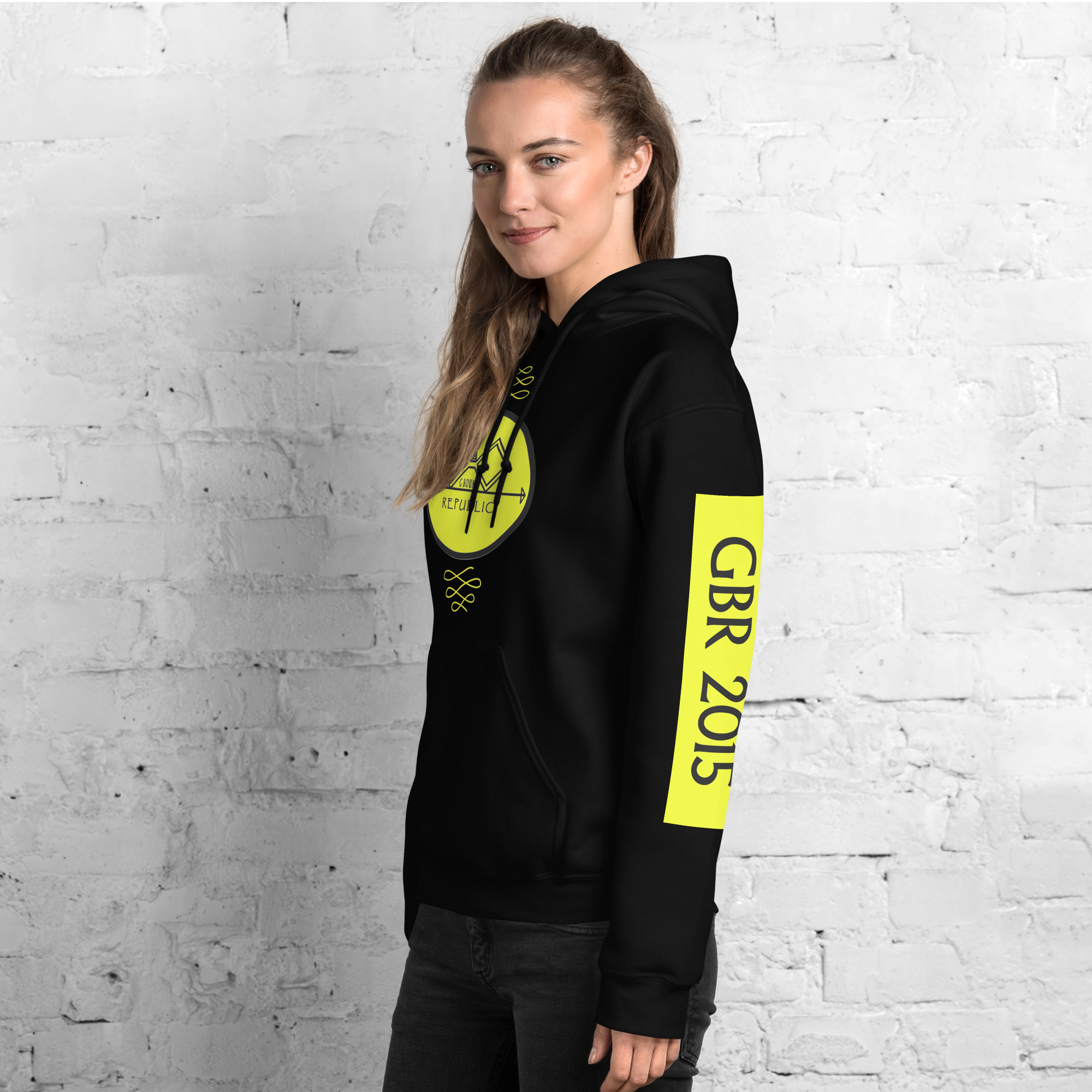 G Bound Republic Yellow Logo Unisex Hoodie - Image 3